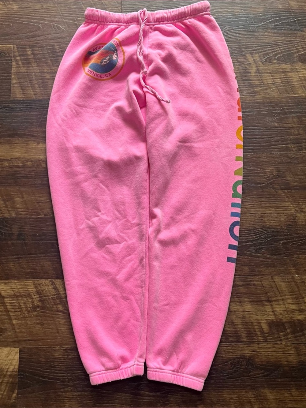Aviator nation neon pink rainbow Spellout joggers pants medium * READ